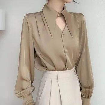 Новата модерна елегантна блуза с отложным яка и дълъг ръкав, дамски дрехи, пролетни корейски обикновена елегантни ризи OL копчета
