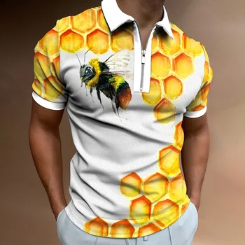 2023 мъжки луксозни дрехи с цифрово принтом bee party shopping, риза с къс ръкав, мъжки ризи поло