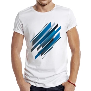 2023 Мъжки нова абстрактна синя тениска с геометричен дизайн с къс ръкав, стръмни върхове с принтом, хипстерская тениска 