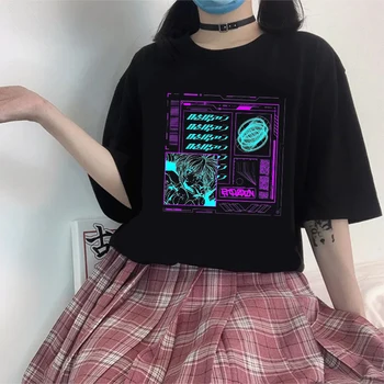 Дамски эстетичные готически реколта върховете на 90-те години, тениски с графичен дизайн и принтом, женски японски тениски в стил харадзюку с това сладко момиче от анимационен филм