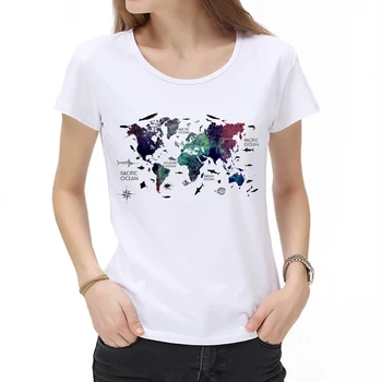 Женска тениска Битник The Corlorful World с Къс ръкав, Ризи с принтом на Световния океан, Риба, Карта с Кръгло деколте, Стръмни Върхове, Забавни Тениски