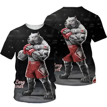 тениска за бокс с 3D принтом животни, мъжки модни градинска тениска с кръгло деколте и къси ръкави в стил Харадзюку, мъжки t-shirt, най-2023