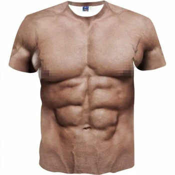 Нова лятна забавна тениска с 3d мускули, мъжки Нова готина тениска за фитнес с къси ръкави, градинска дрехи, cosplay, тениска с изкуствени мускули на корема