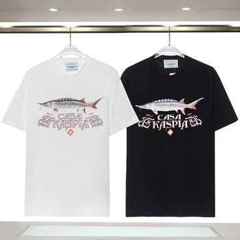 Върхова продуктова версия, тениски CASABLANCA с рибен принтом и писмото логото, памучни тениски 3XL за мъже и Жени