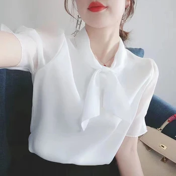 Тениска с къс ръкав, дамски дрехи в стил харадзюку, корейски стил, едно парче жена топ, шифоновая риза и блуза, лято
