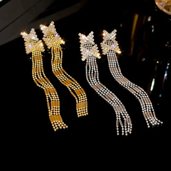 DREJEW златисто-сребрист цвят, метални мъниста, обеци с пискюли за жени, модни блестящи обеци с цирконием, вечерни сватбени декорации