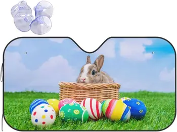 Сенника на предното стъкло на превозното средство Happy Easter Rabbit Eggs - Универсален сенника на предното стъкло на автомобила-Защита от uv 27,5 X 29,9 инча