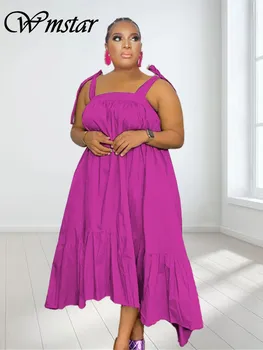 Рокли големи размери Wmstar за жени, новост летни дрехи, лък-комбинация с голям подолом, однотонное елегантна Макси рокля на едро, дропшиппинг 2023