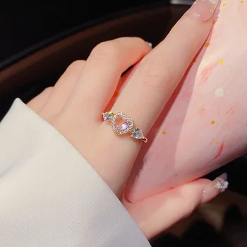 Уважаеми регулируем пръстен с отрязани под формата на розово сърце за жени, корейски модерен дизайнерски бижута, пръстени на всеки ден за момичета, двойка подаръци, изпратени безплатна доставка