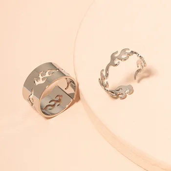 2 бр./компл. корейски пръстени с пламък за жените, обикновен модерен набор от отворени пръстени, винтажное муаровое пръстен, няколко пръстени, Аксесоари, бижута