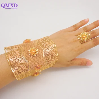 Луксозни гривни златен цвят от Франция и Дубай с пръстен за жени, марокански голяма гривна, гривни-маншети в бохемски стил, африкански бижута сватба