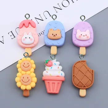 10 бр. висулки от смола с участието на сладолед под формата на анимационни животни за производство на бижута със собствените си ръце, сладки обеци, висулки, ключодържател, колие, аксесоари Материал