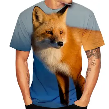 Летни мъжки и дамски тениски с 3D-принтом Fox, дишаща през цялата силует, Ежедневни къси ръкави, полиэфирное влакна.