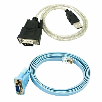 Мрежов кабел RJ-45 Сериен кабел Rj-45 към DB9 и RS232 към USB (2 в 1), захранващ адаптер CAT5 (LAN кабела на Конзолата