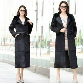 2023 дамско палто от 100% цялото заешко кожа, костюм с яка и колан, дамски връхни дрехи X-long, яке, размер по поръчка, безплатна доставка JN454