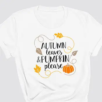 Есенни листа и тиква, моля, есенна тениска с къс ръкав, ризи с кръгло деколте, модни градинска облекло в стил харадзюку от 100% памук, Директна доставка