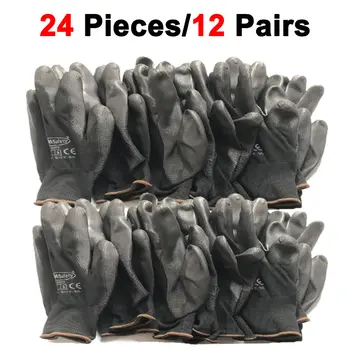 24 бр./12 двойки черни промишлени предпазни работни ръкавици с найлонови хлопчатобумажными трикотажными ръкавици с нитриловым покритие
