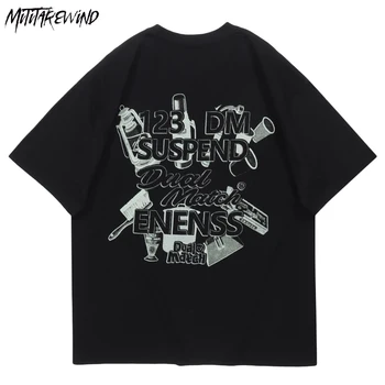 Хип-хоп Градинска Дрехи, извънгабаритни графични тениски, мъжки летни ежедневни памучни тениски с къс ръкав, японски Черно-бяла риза за мъже