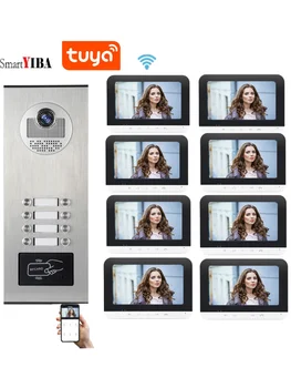 SmartYIBA WIFI Апартаментен видео домофон на 2-12 единици на Hristo App Дистанционно видео домофон RFID Отключване на врати на разговора Система IR камера