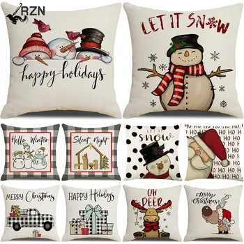 Коледен декор, калъфки за възглавници, сладък снежен човек, карирани калъф за възглавници, детски коледни подаръци, домашен диван в общежитието, декоративна калъфка 45x45 см