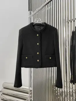 Однобортное вълна палто с кръгло деколте, однобортный дизайн, гъвкав и удобен, есен 2023, новост, лидер на продажбите