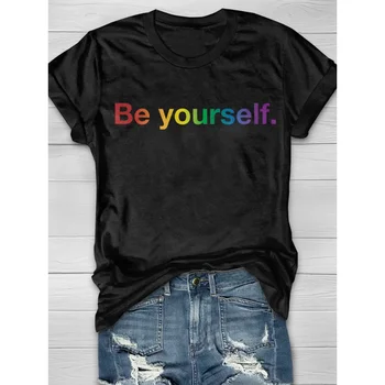 Rheaclots Дамски тениски BE YOURSELF с ЛГБТ-принтом, дамски тениски с графичен дизайн, върхове