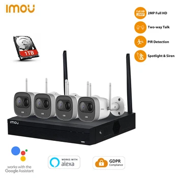 IMOU Wi-Fi и 4-канален Безжичен dvr с 4 камери Bullet 2MP, Вграден твърд диск с капацитет 1 TB 1080P IP67, системи за Защита, мрежова сигурност