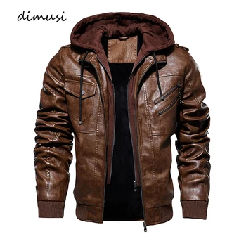DIMUSI, есенно-зимни мъжки якета, ежедневни мъжки мотоциклетът яке от изкуствена кожа, байкерская кожена ветровка, палто с качулка, дрехи