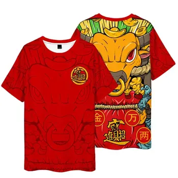 Мъжка лятна риза с къс ръкав, дамски дрехи с червена принтом, блузи, тениски, дрехи в китайски стил за двойки