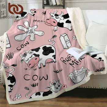 BeddingOutlet Розова вълнена одеяло, произведено от краве кожа, млечен каре с анимационни модел, хубаво одеяло за селскостопански животни, плюшевое одеяло с единорогом, крава, одеало за легло, диван