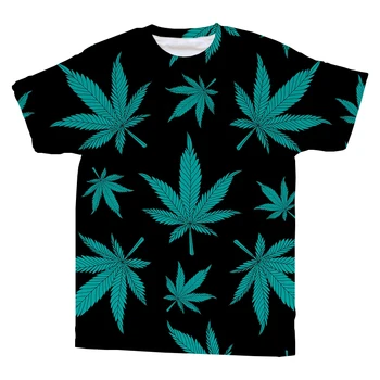 Модерна аниме-свежа лятна мъжка тениска y2k с 3D изображение, зелени листа, тениска harajuku голям размер, мъжки стръмни ежедневни панталони
