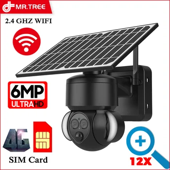 MR.TREE 4G СИМ-карта/WIFI Камера със слънчева батерия Външна 6MP 12-кратно увеличение Безжична Камера за видеонаблюдение PIR PTZ IP камера за Сигурност