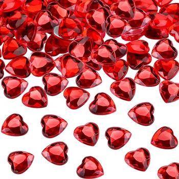 200 бр в формата на сърце Акрилни 0,5-инчов сватбен страз с плоска задната част във формата на сърце (червен)
