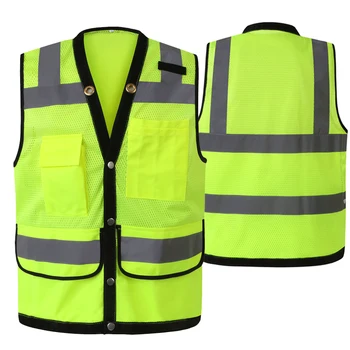 Защитна жилетка, отразяваща С джобове с цип, светлоотразителни ленти с висока видимост, с много джобове, мрежест жилетка Hi Vis, за мъже и жени