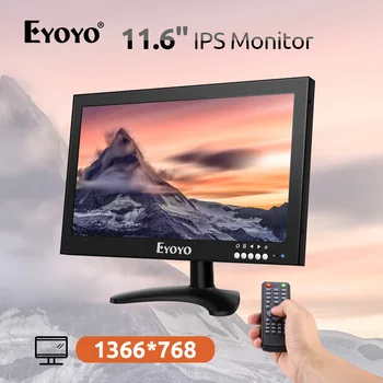 Eyoyo 12-инчов HDMI IPS монитор с разделителна способност от 1366x768 16:9 170 ° Метален Корпус, Led Екран, Поддръжка на HDMI/VGA/AV/BNC Видео Вход Аудио