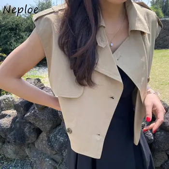 Neploe Корейски шик прост тренч-жилетка, палто Femme 20223, лятна реколта универсални обикновена ниша, къси якета копчета