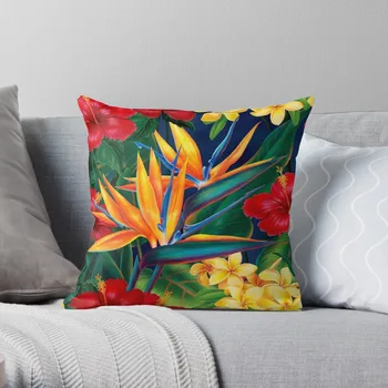 Тропически рай, хавайски райски птици, илюстрация, възглавница, луксозен калъф за възглавници, мрамор калъф за възглавници
