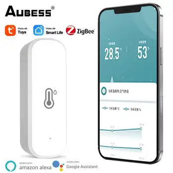 Aubess Sasha Smart WiFi Сензор за температура и влажност на въздуха, контрол на влажността в помещението, влагомер Работи с Алекса Google Smart Home