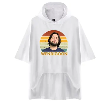 Мъжка/женска тениска с качулка Wendigoon 2D, обикновена тениска, летни тениски с къс ръкав и качулка