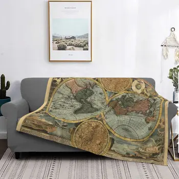Старото одеяло с картата на Стария свят, фланелевое новост, топли наметала за домашен текстил декор