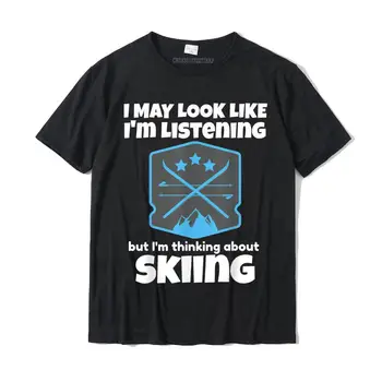 Аз мисля за ски, забавна тениска за каране на ски, ежедневни блузи за партита, тениски, класически памучни мъжки тениски, Коледна тениска