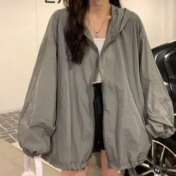 Лятна нова тънка женска сива hoody с качулка 2022, свободно ежедневното козина, модно дамско