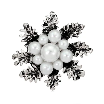 OneckOha Брошки с имитация на перли във формата на снежинки, реколта на жени за яката от с сплав, Аксесоари За дрехи, зимни брошки