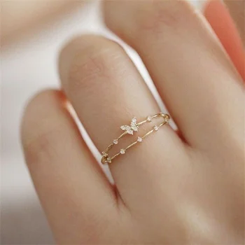 Малка елегантна пръстен с пеперуда за жени, модни тънки регулируеми пръстени, аксесоари златен цвят с кристали, Бижута на едро INS