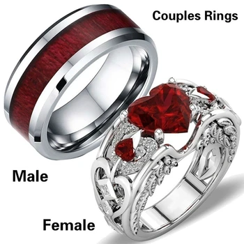Модни кръгли пръстени с червени Сърца за двойки, Рози Цвете, влюбените жени, бижута от неръждаема стомана, годежни пръстени от титанов стомана нов Списък