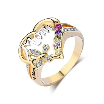 Женски пръстен с пеперуда от планински кристал Love Heart, Модни Пръстени от сплав с надпис 