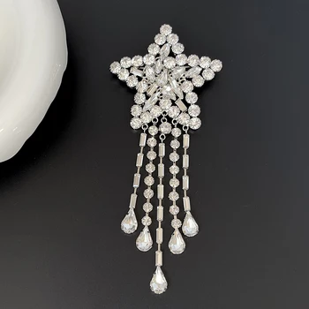 Нова мода, Европа, Америка, дизайнерски сребърна брошка с четка във формата на звезда кристал, луксозни дамски бижута, тенденция