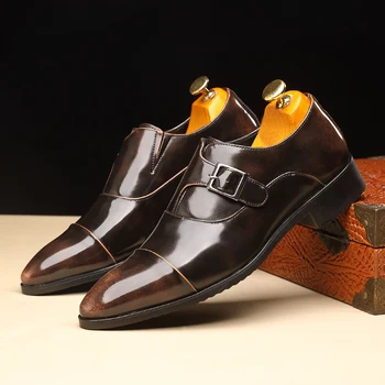 Британски мъжки кожени обувки с катарама на колана си в стил мозайка, ежедневни лоферы с монашеским каишка, Официалната модельная обувки Sapatos Тенис Masculino