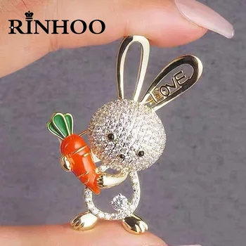 Rinhoo, сладък Заек, обнимающий Моркови, Брошки, игли за жени, мультяшные животни, емайла икона 