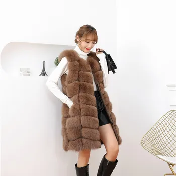 Жилетка от естествена кожа, палто, дамска зимна 90 см, жилетка от лисици, светло сив елек от натурална кожа, за жени, по-кратък
